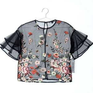 Haute Monde Black Floral Embroidered Blouse